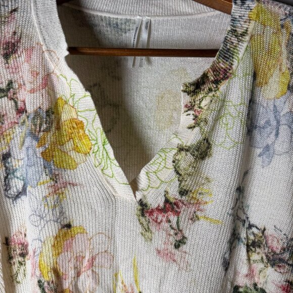 NWT Anthropologie Printed V-Neck Sweater Floral Pullover Sz Large Cream - Picture 8 of 11